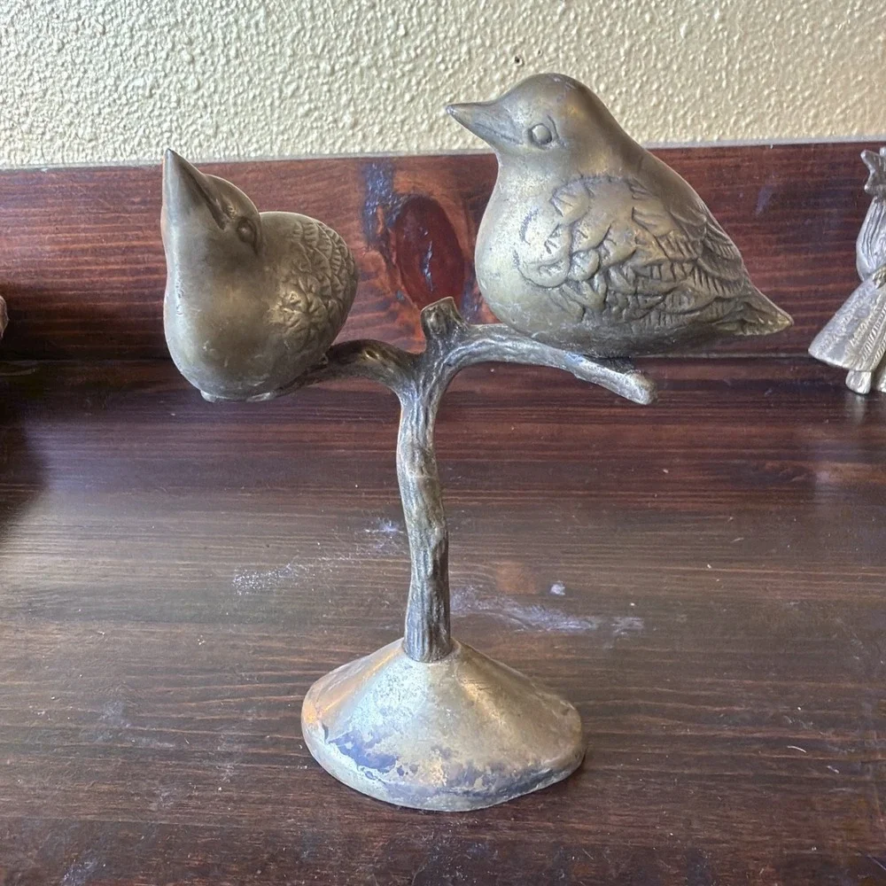 Vintage Mid-Century Solid Brass Birds on a Branch Sculpture. 6